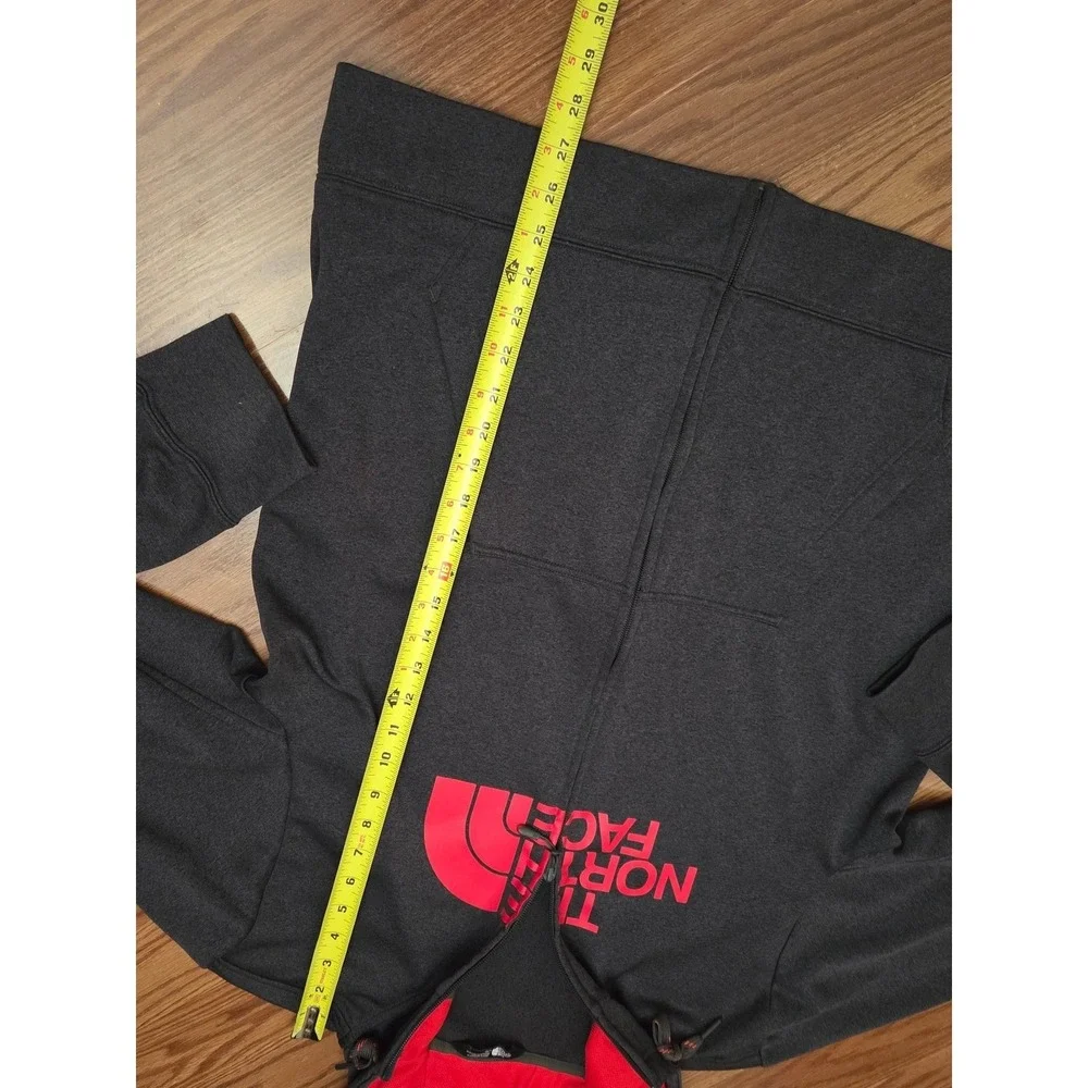 The North Face Mens Full Zip Hoodie‎ Charcoal Gray Red Logo Thumbholes Size L